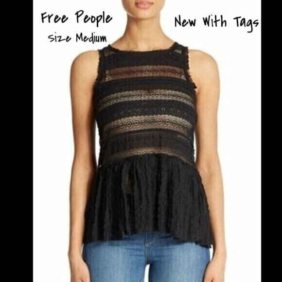 Free People Tops - Free People Black Lace Top Size Medium Brand New With Tag